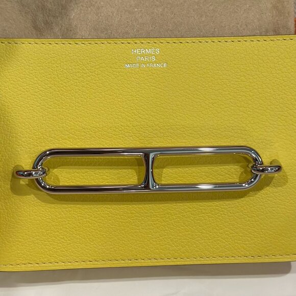 NIB Hermes Roulis Slim Wallet Evercolor Leather Lime Yellow PHW with Receipt - Picture 3 of 11